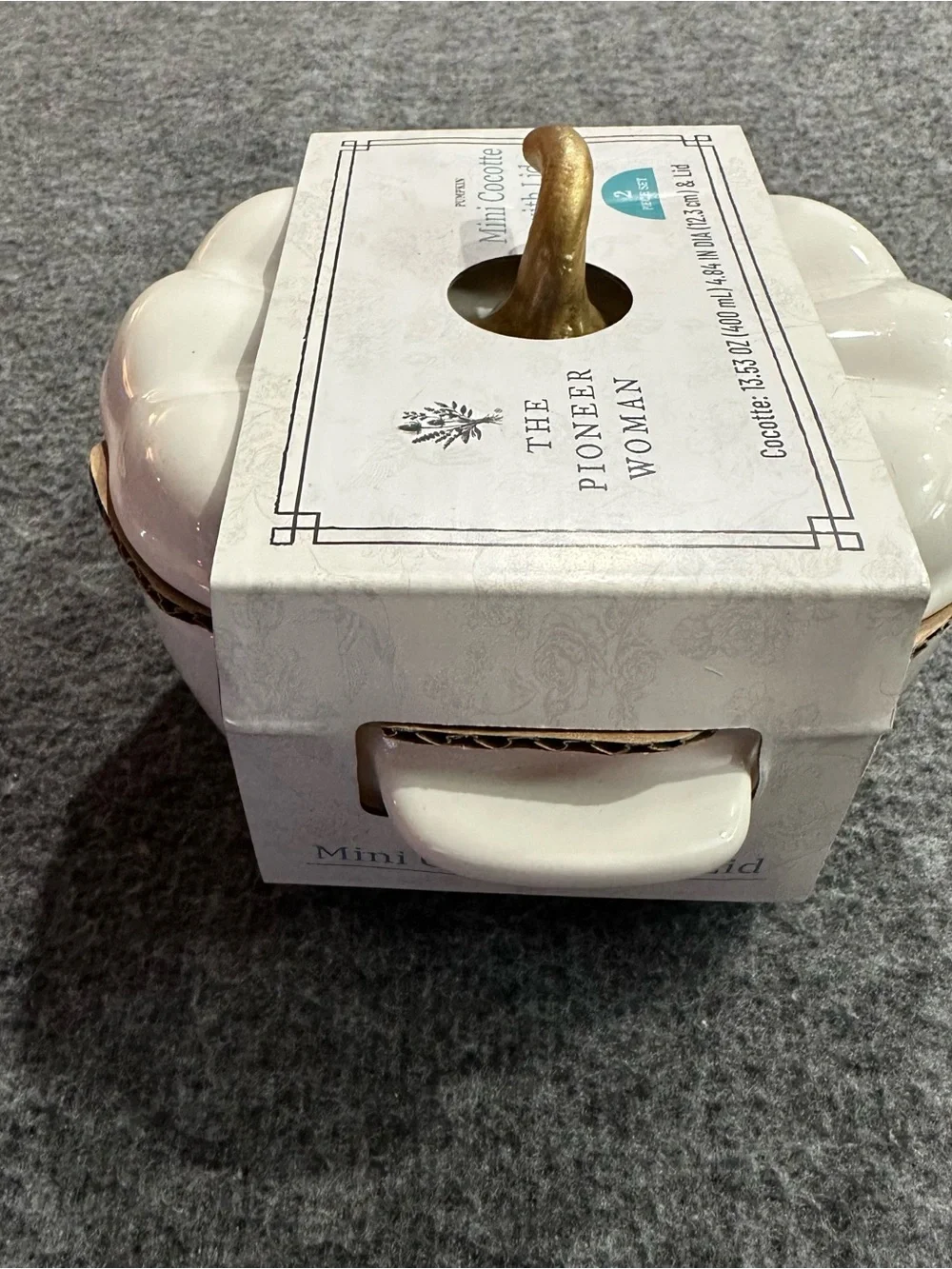 Pioneer Woman Pumpkin Mini Cocotte White Ceramic Stoneware Lid Fall Decor